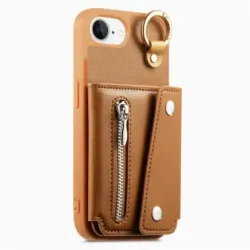 Coque iPhone 17e / 16e Portefeuille Effet Cuir avec Anneau et Fermeture Zippée