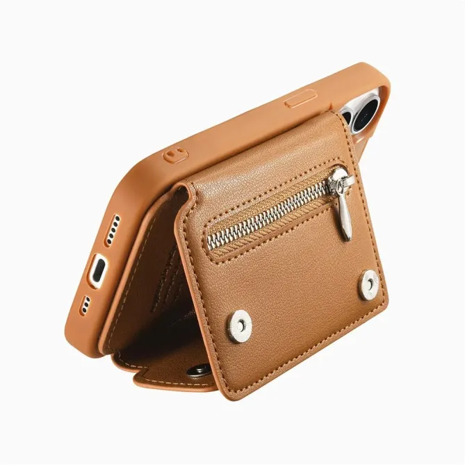 Coque iPhone 17e / 16e Portefeuille Effet Cuir avec Anneau et Fermeture Zippée