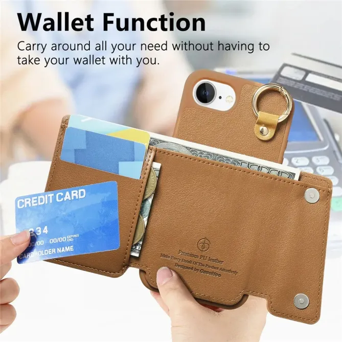Coque iPhone 17e / 16e Portefeuille Effet Cuir avec Anneau et Fermeture Zippée