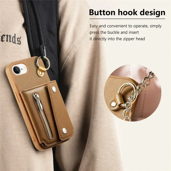 Coque iPhone 17e / 16e Portefeuille Effet Cuir avec Anneau et Fermeture Zippée