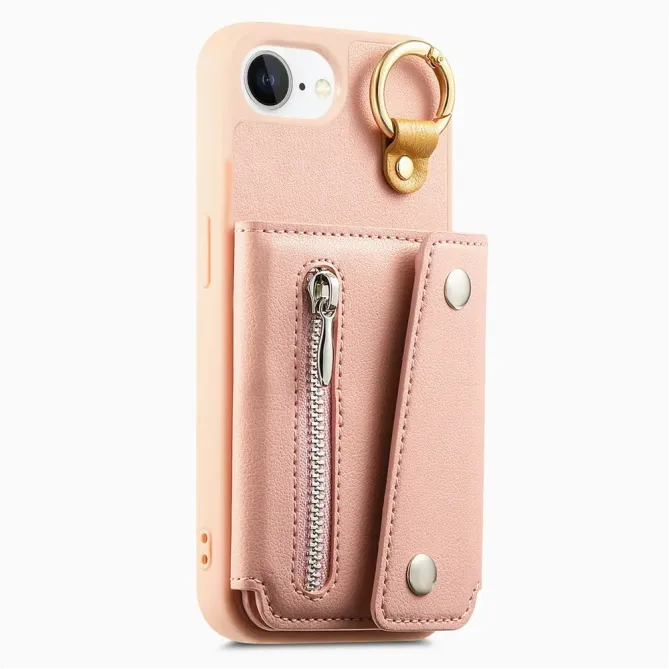 Coque iPhone 17e / 16e Portefeuille Effet Cuir avec Anneau et Fermeture Zippée