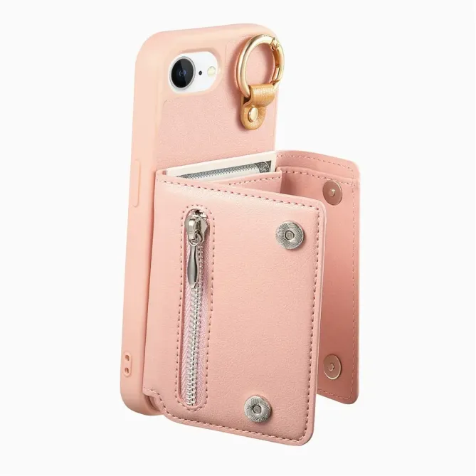 Coque iPhone 17e / 16e Portefeuille Effet Cuir avec Anneau et Fermeture Zippée