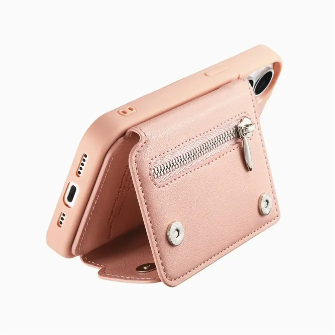 Coque iPhone 17e / 16e Portefeuille Effet Cuir avec Anneau et Fermeture Zippée