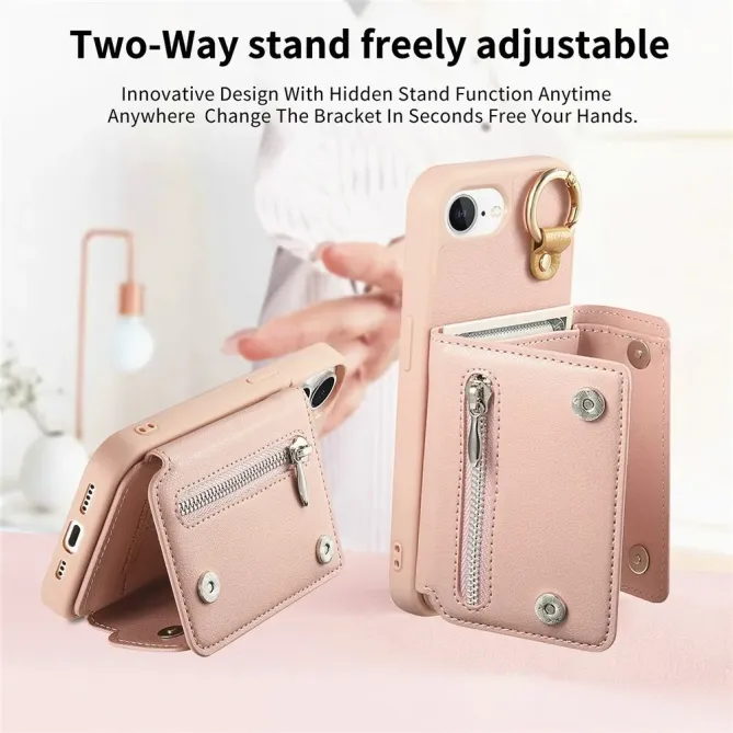 Coque iPhone 17e / 16e Portefeuille Effet Cuir avec Anneau et Fermeture Zippée
