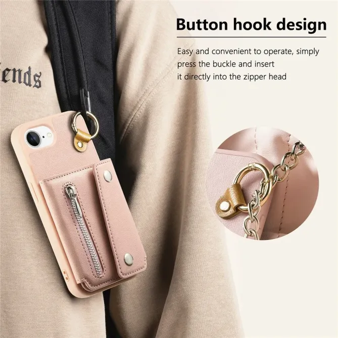 Coque iPhone 17e / 16e Portefeuille Effet Cuir avec Anneau et Fermeture Zippée