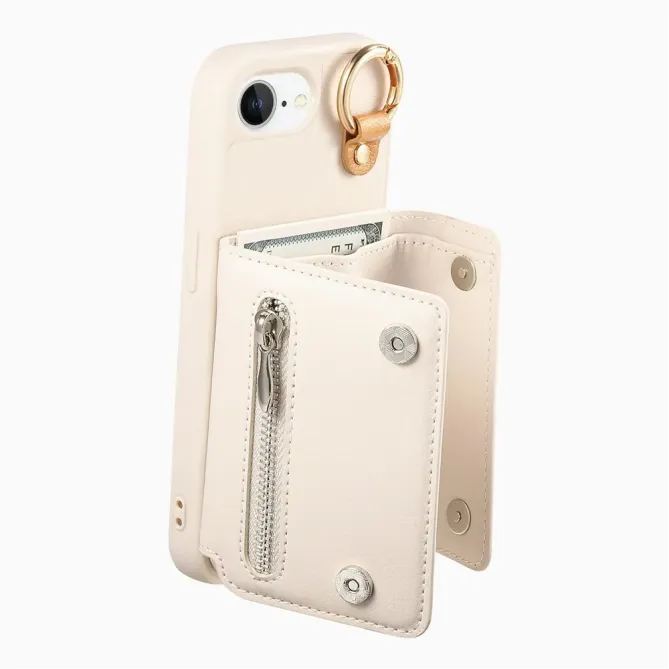 Coque iPhone 17e / 16e Portefeuille Effet Cuir avec Anneau et Fermeture Zippée