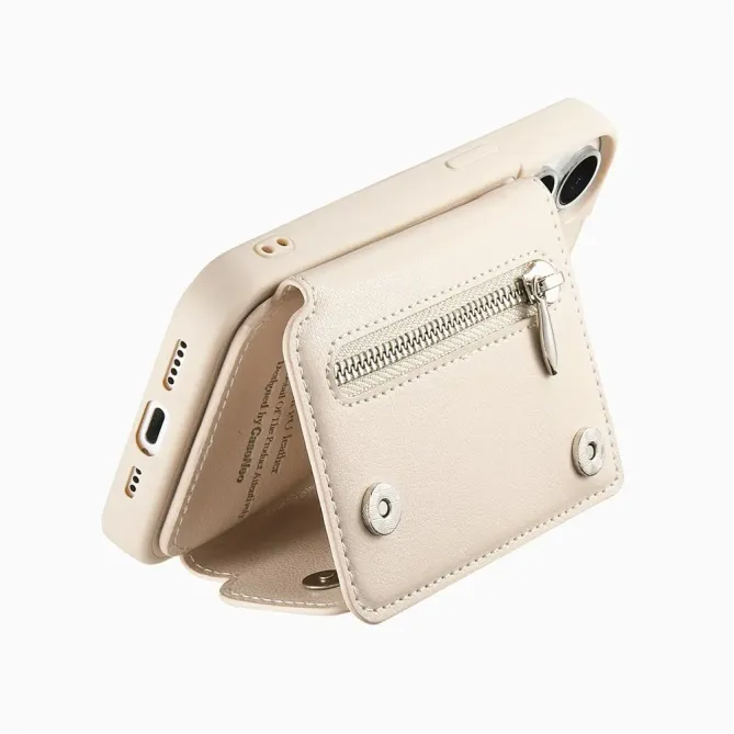 Coque iPhone 17e / 16e Portefeuille Effet Cuir avec Anneau et Fermeture Zippée