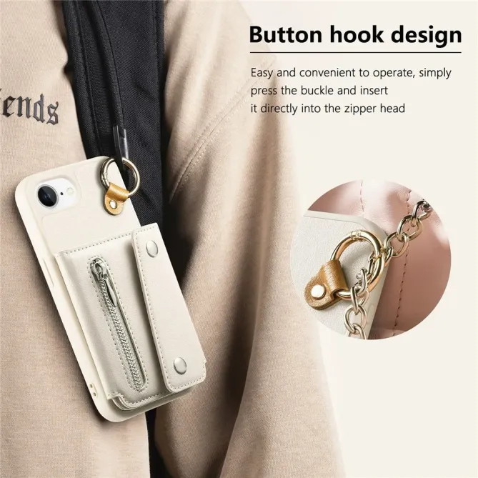 Coque iPhone 17e / 16e Portefeuille Effet Cuir avec Anneau et Fermeture Zippée