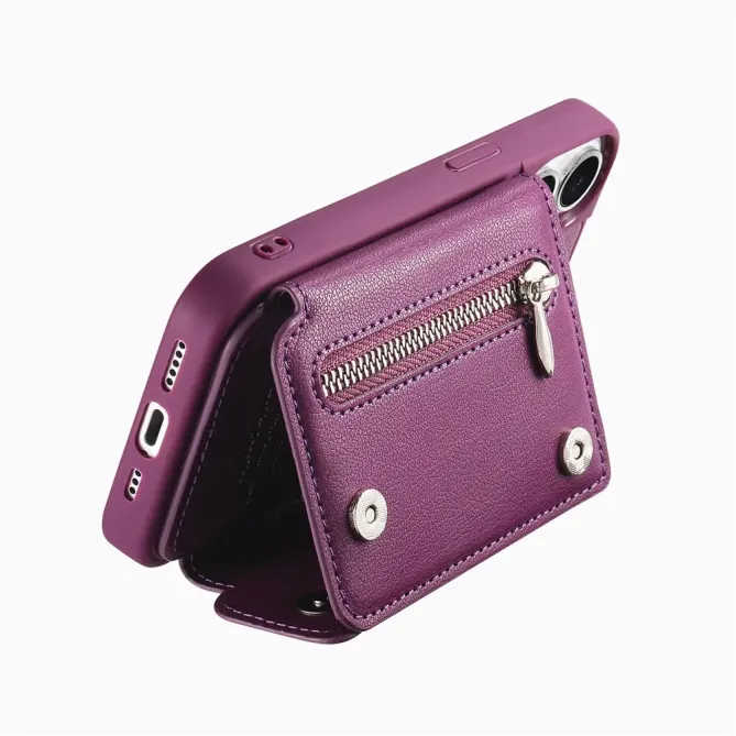 Coque iPhone 17e / 16e Portefeuille Effet Cuir avec Anneau et Fermeture Zippée