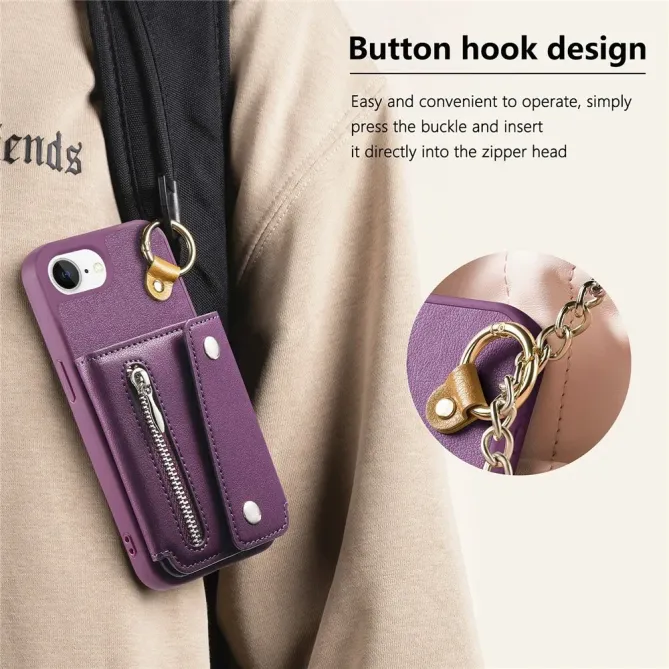 Coque iPhone 17e / 16e Portefeuille Effet Cuir avec Anneau et Fermeture Zippée