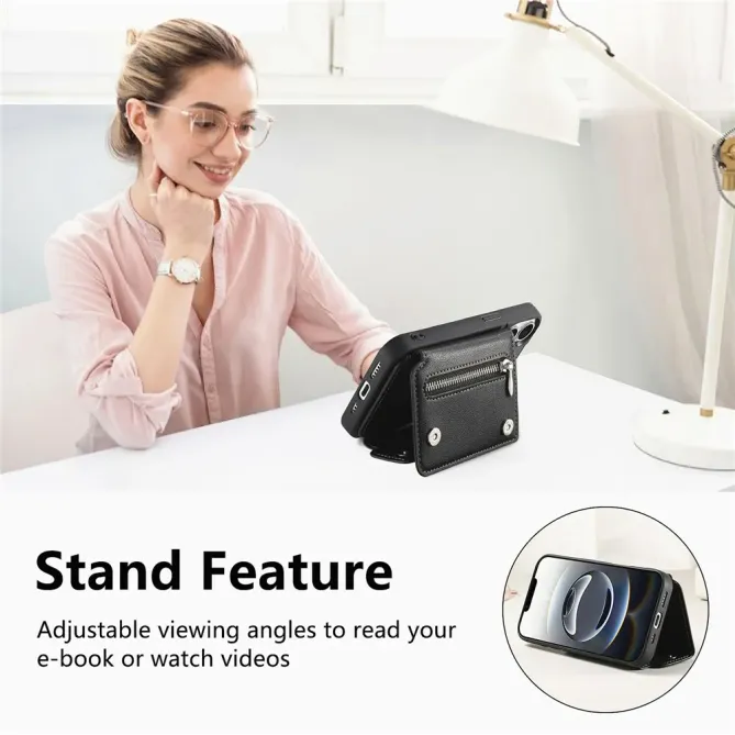 Coque iPhone 17e / 16e Portefeuille Effet Cuir avec Anneau et Fermeture Zippée