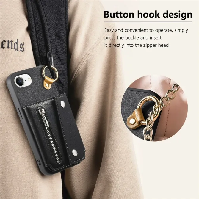 Coque iPhone 17e / 16e Portefeuille Effet Cuir avec Anneau et Fermeture Zippée
