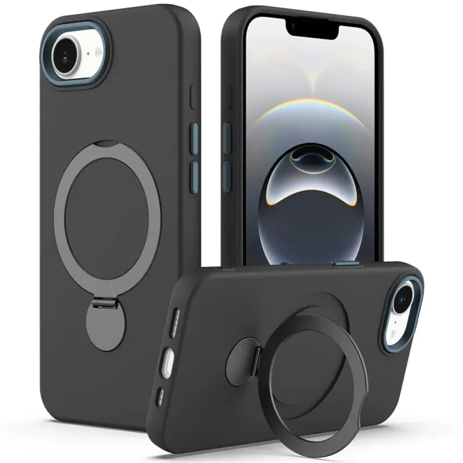 Coque iPhone 17e / 16e Compatible MagSafe Silicone avec Anneau Support Rotatif