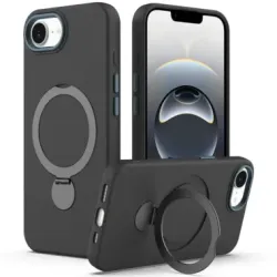 Coque iPhone 17e / 16e Compatible MagSafe Silicone avec Anneau Support Rotatif