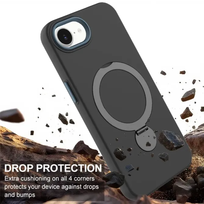 Coque iPhone 17e / 16e Compatible MagSafe Silicone avec Anneau Support Rotatif