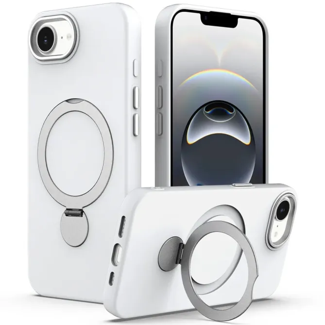 Coque iPhone 17e / 16e Compatible MagSafe Silicone avec Anneau Support Rotatif