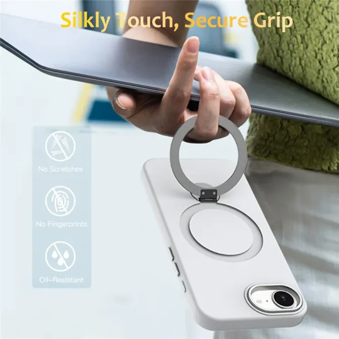 Coque iPhone 17e / 16e Compatible MagSafe Silicone avec Anneau Support Rotatif