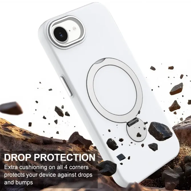 Coque iPhone 17e / 16e Compatible MagSafe Silicone avec Anneau Support Rotatif