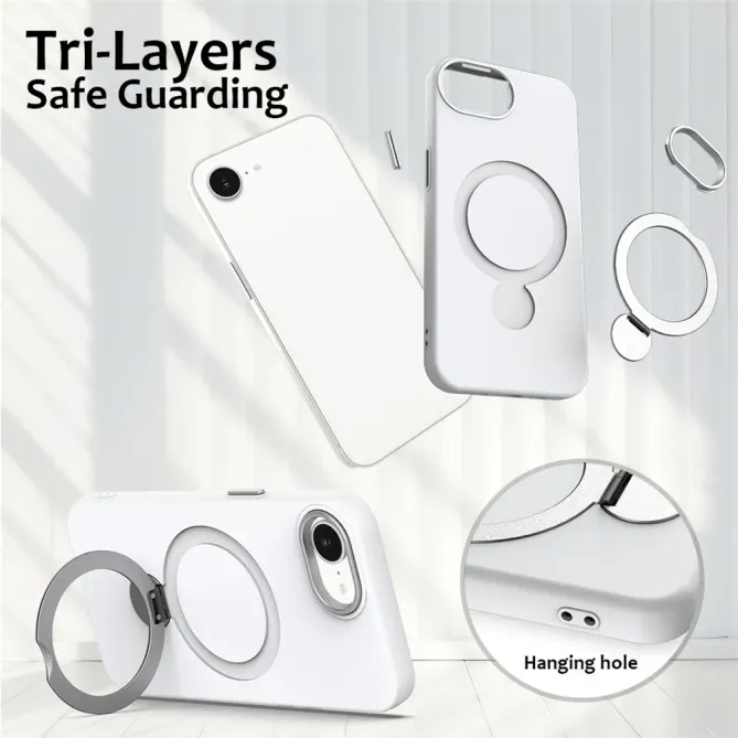 Coque iPhone 17e / 16e Compatible MagSafe Silicone avec Anneau Support Rotatif