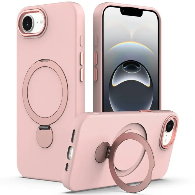 Coque iPhone 17e / 16e Compatible MagSafe Silicone avec Anneau Support Rotatif