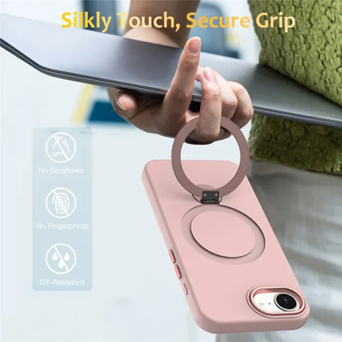 Coque iPhone 17e / 16e Compatible MagSafe Silicone avec Anneau Support Rotatif
