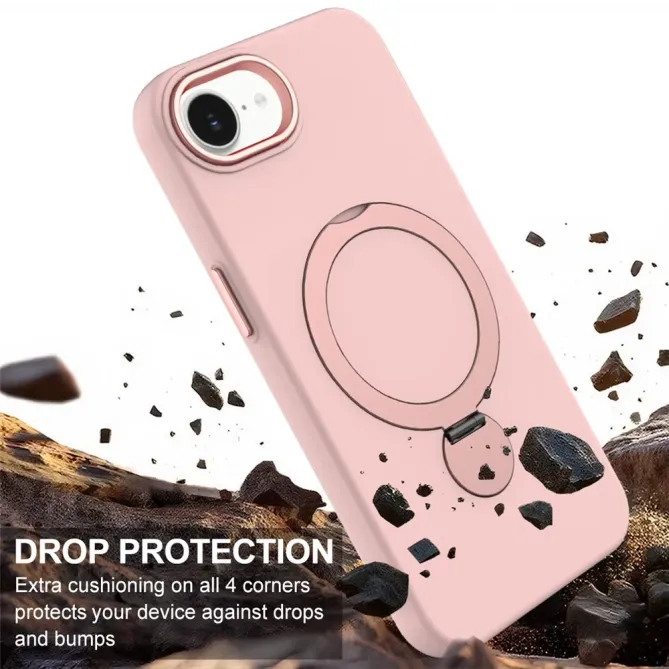 Coque iPhone 17e / 16e Compatible MagSafe Silicone avec Anneau Support Rotatif