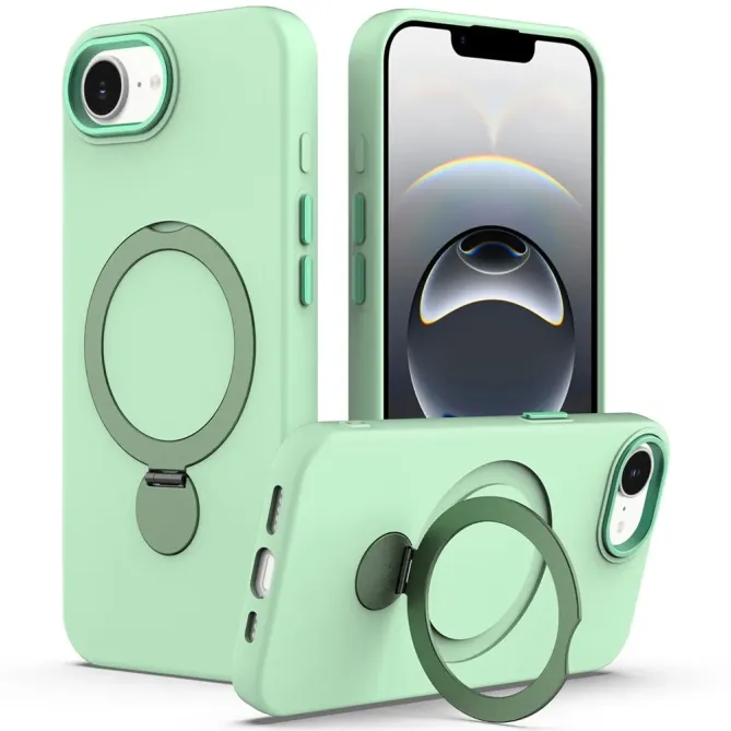 Coque iPhone 17e / 16e Compatible MagSafe Silicone avec Anneau Support Rotatif