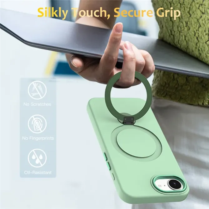 Coque iPhone 17e / 16e Compatible MagSafe Silicone avec Anneau Support Rotatif