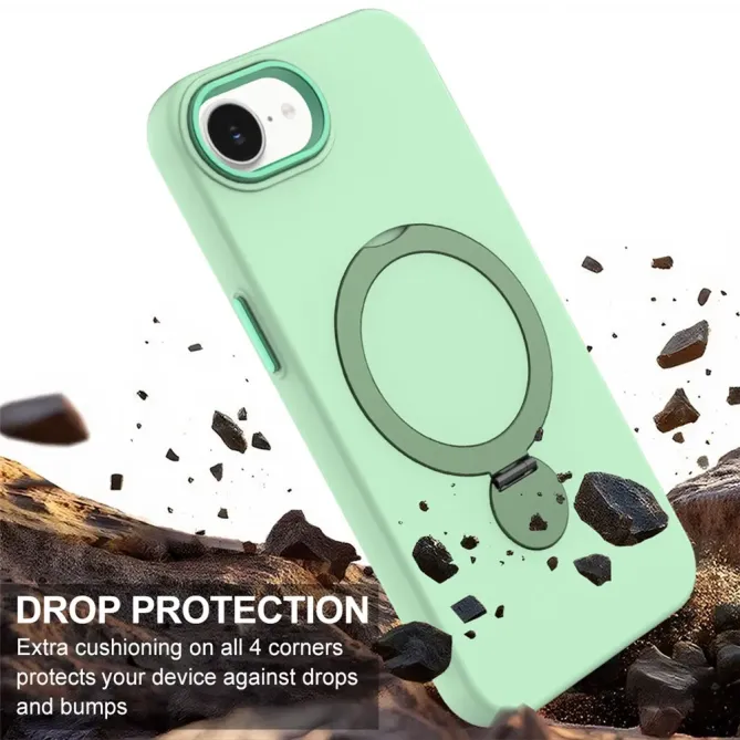 Coque iPhone 17e / 16e Compatible MagSafe Silicone avec Anneau Support Rotatif