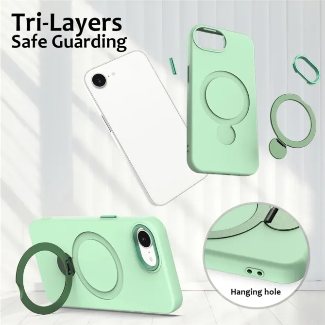 Coque iPhone 17e / 16e Compatible MagSafe Silicone avec Anneau Support Rotatif