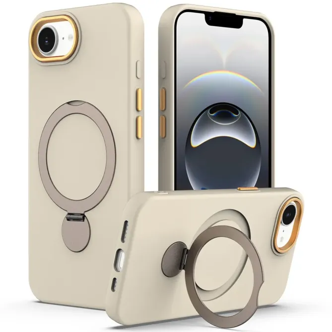 Coque iPhone 17e / 16e Compatible MagSafe Silicone avec Anneau Support Rotatif