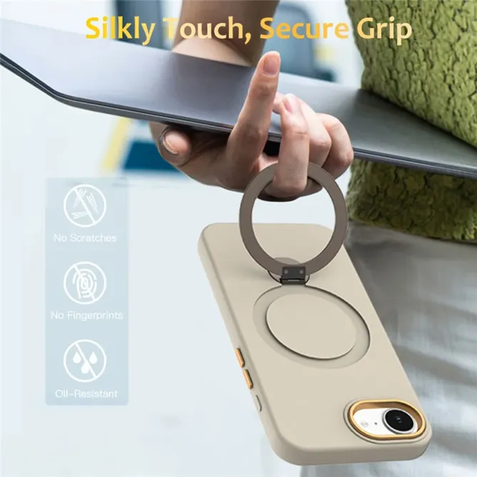 Coque iPhone 17e / 16e Compatible MagSafe Silicone avec Anneau Support Rotatif