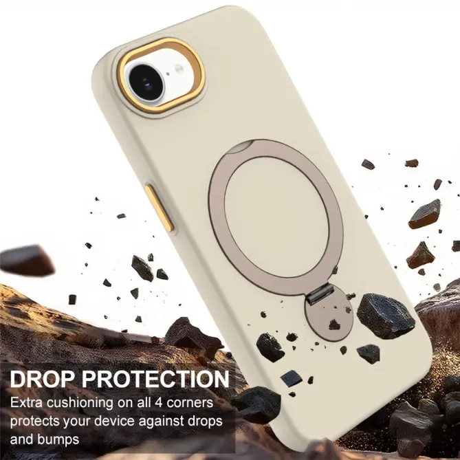 Coque iPhone 17e / 16e Compatible MagSafe Silicone avec Anneau Support Rotatif