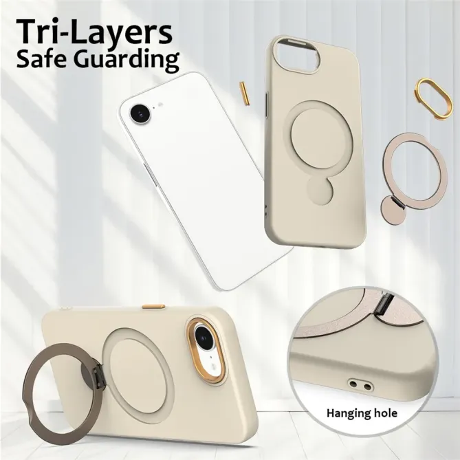 Coque iPhone 17e / 16e Compatible MagSafe Silicone avec Anneau Support Rotatif