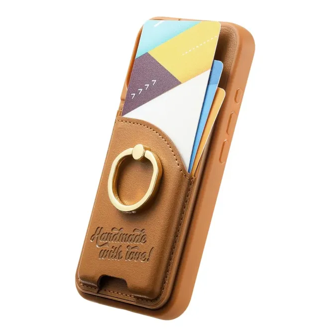 Coque iPhone 17e / 16e Effet Cuir Porte-Carte avec Anneau Strass et Support
