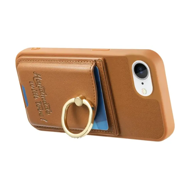 Coque iPhone 17e / 16e Effet Cuir Porte-Carte avec Anneau Strass et Support