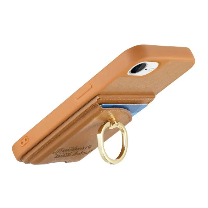 Coque iPhone 17e / 16e Effet Cuir Porte-Carte avec Anneau Strass et Support