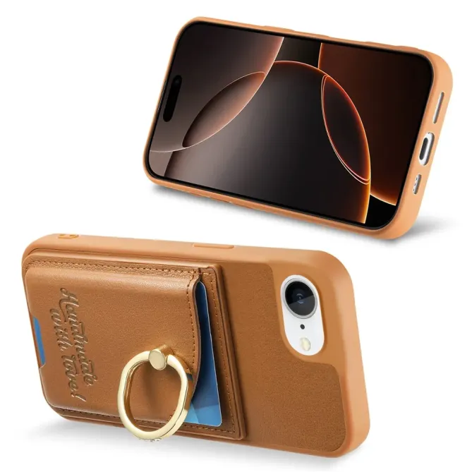 Coque iPhone 17e / 16e Effet Cuir Porte-Carte avec Anneau Strass et Support