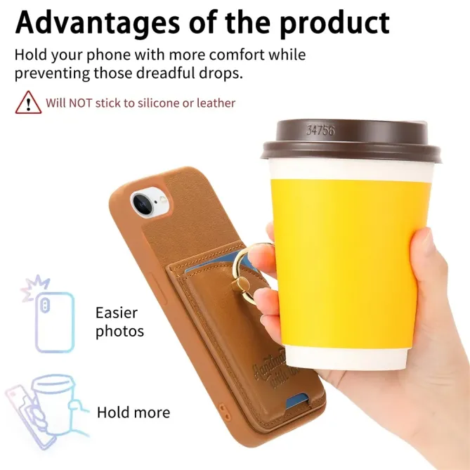 Coque iPhone 17e / 16e Effet Cuir Porte-Carte avec Anneau Strass et Support