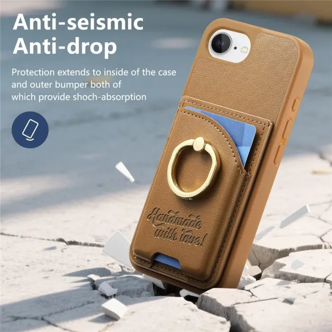 Coque iPhone 17e / 16e Effet Cuir Porte-Carte avec Anneau Strass et Support