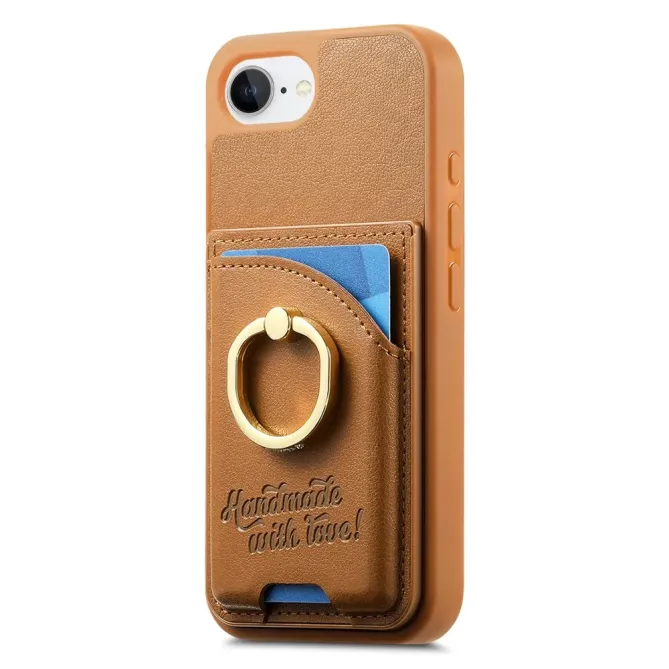 Coque iPhone 17e / 16e Effet Cuir Porte-Carte avec Anneau Strass et Support