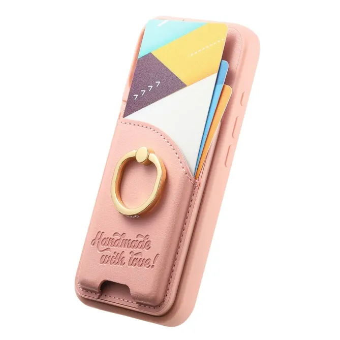 Coque iPhone 17e / 16e Effet Cuir Porte-Carte avec Anneau Strass et Support