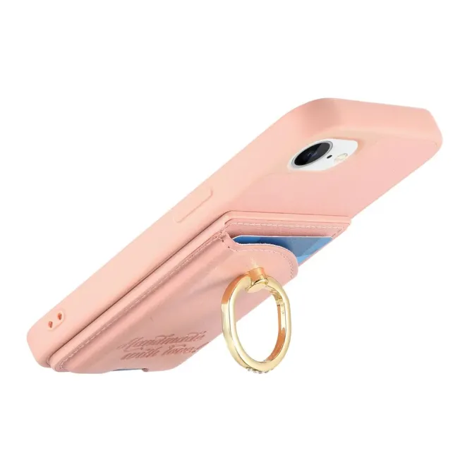 Coque iPhone 17e / 16e Effet Cuir Porte-Carte avec Anneau Strass et Support