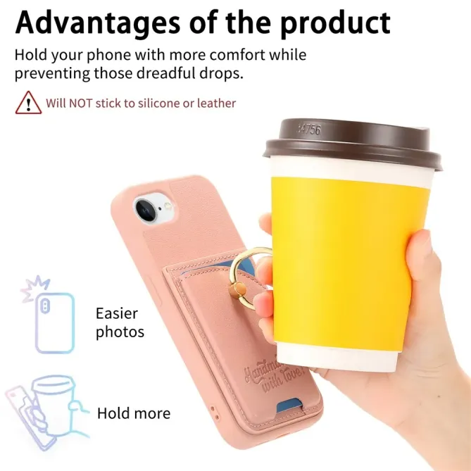 Coque iPhone 17e / 16e Effet Cuir Porte-Carte avec Anneau Strass et Support