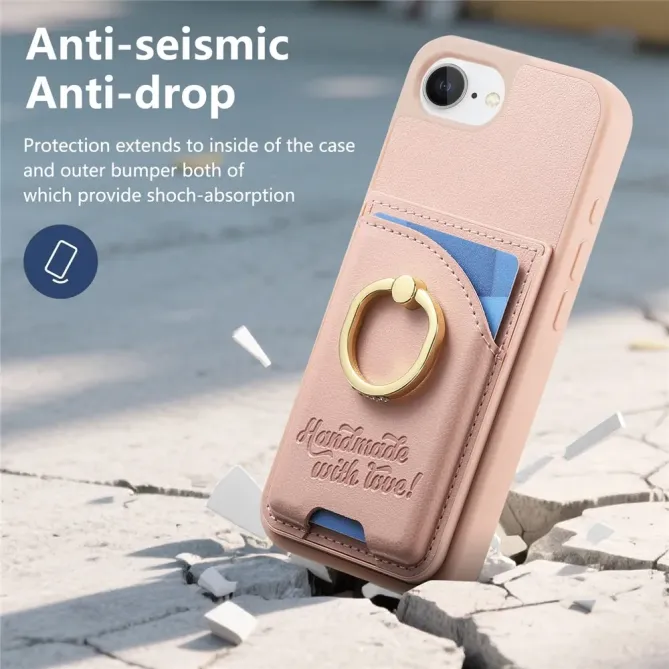 Coque iPhone 17e / 16e Effet Cuir Porte-Carte avec Anneau Strass et Support