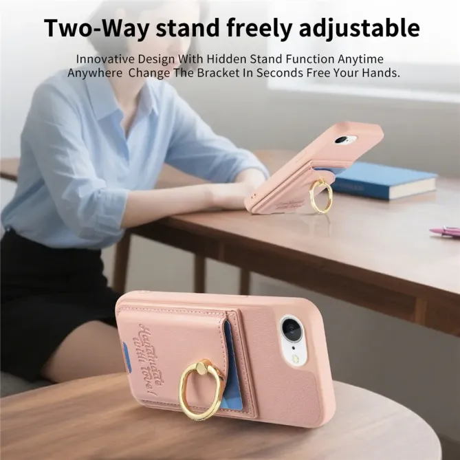 Coque iPhone 17e / 16e Effet Cuir Porte-Carte avec Anneau Strass et Support