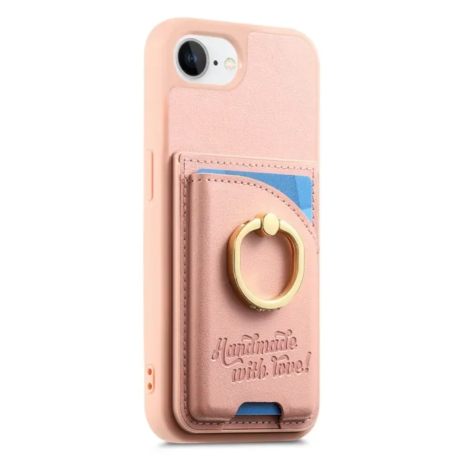 Coque iPhone 17e / 16e Effet Cuir Porte-Carte avec Anneau Strass et Support