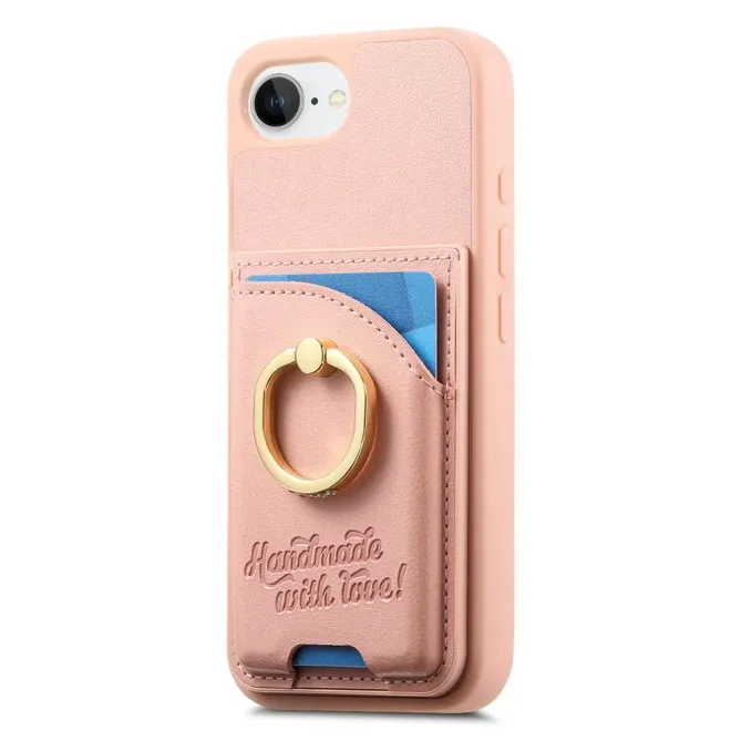 Coque iPhone 17e / 16e Effet Cuir Porte-Carte avec Anneau Strass et Support