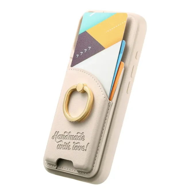 Coque iPhone 17e / 16e Effet Cuir Porte-Carte avec Anneau Strass et Support