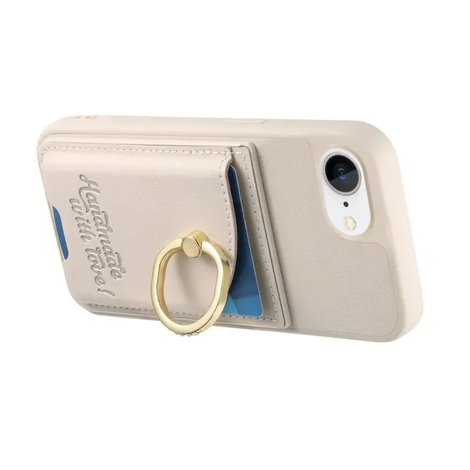 Coque iPhone 17e / 16e Effet Cuir Porte-Carte avec Anneau Strass et Support